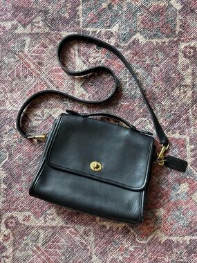 Coach 9870 Iconic Black Leather Crossbody with Gold Turn-Lock